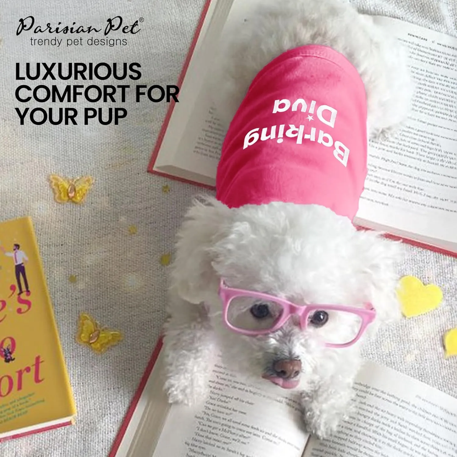 Parisian Pet Dog Tshirt - Embroidered Barking Diva Girl Tank Top - Breathable and Lightweight Dog Clothes Female - Sleeveless Pink Tee Shirts for Small Dogs - S