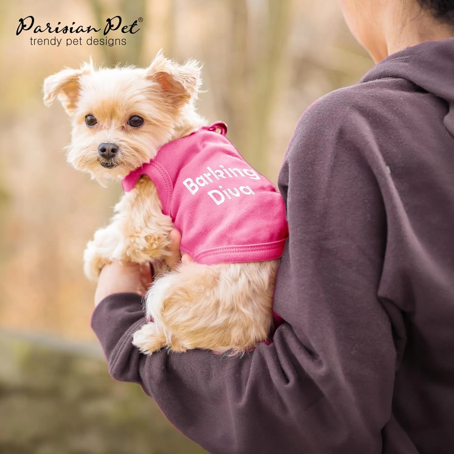 Parisian Pet Dog Tshirt - Embroidered Barking Diva Girl Tank Top - Breathable and Lightweight Dog Clothes Female - Sleeveless Pink Tee Shirts for Small Dogs - S
