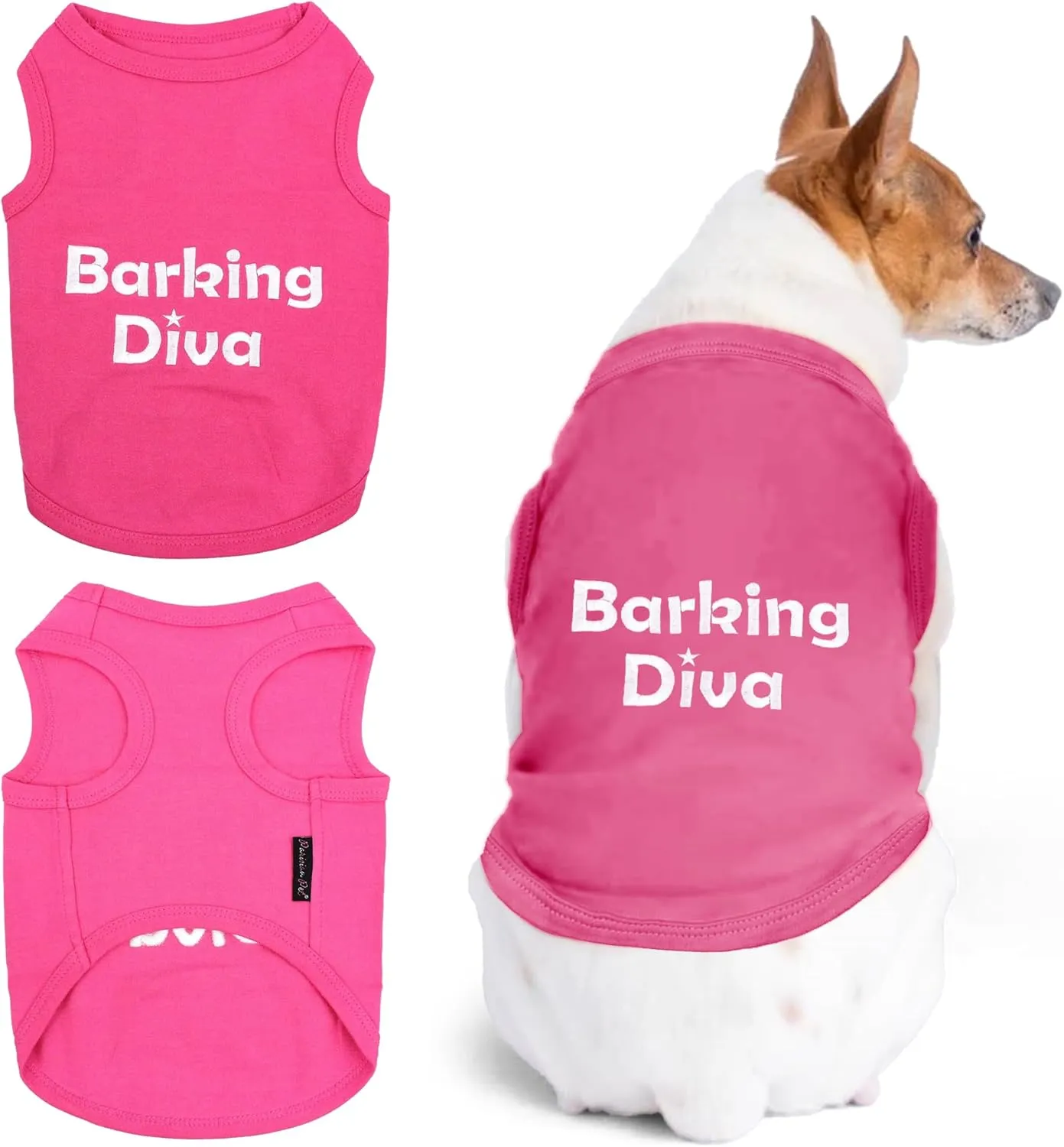 Parisian Pet Dog Tshirt - Embroidered Barking Diva Girl Tank Top - Breathable and Lightweight Dog Clothes Female - Sleeveless Pink Tee Shirts for Small Dogs - S