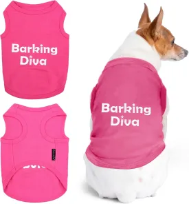 Parisian Pet Dog Tshirt - Embroidered Barking Diva Girl Tank Top - Breathable and Lightweight Dog Clothes Female - Sleeveless Pink Tee Shirts for Small Dogs - S
