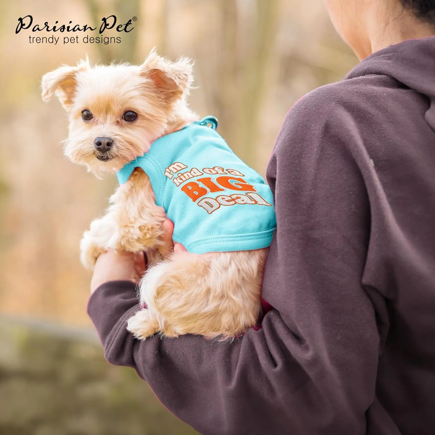 Parisian Pet Dog Tshirt - Embroidered  Im Kind of Big Deal  Dogs Apparel - Lightweight and Skin Friendly Dog Clothes - Sleeveless Blue Doggy Tee Shirts - Machine Washable Shirts for Small Dogs - S