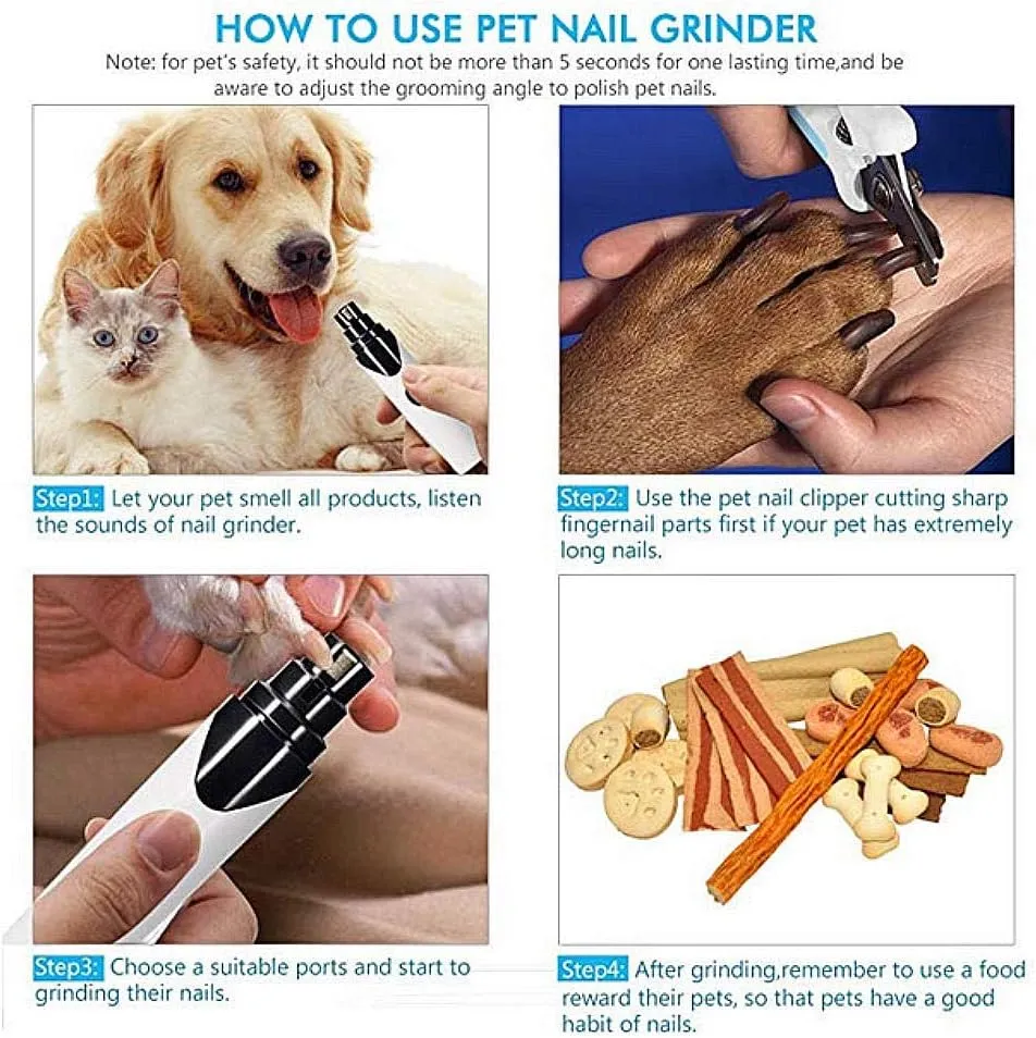 Pet Nail Grinder Usb Rechargeable Dog Nail Grinder Pet Clippers Trimmers Paw Nail Files For Cat And Dog Grooming Tools 1Set 1 Grinding Stone