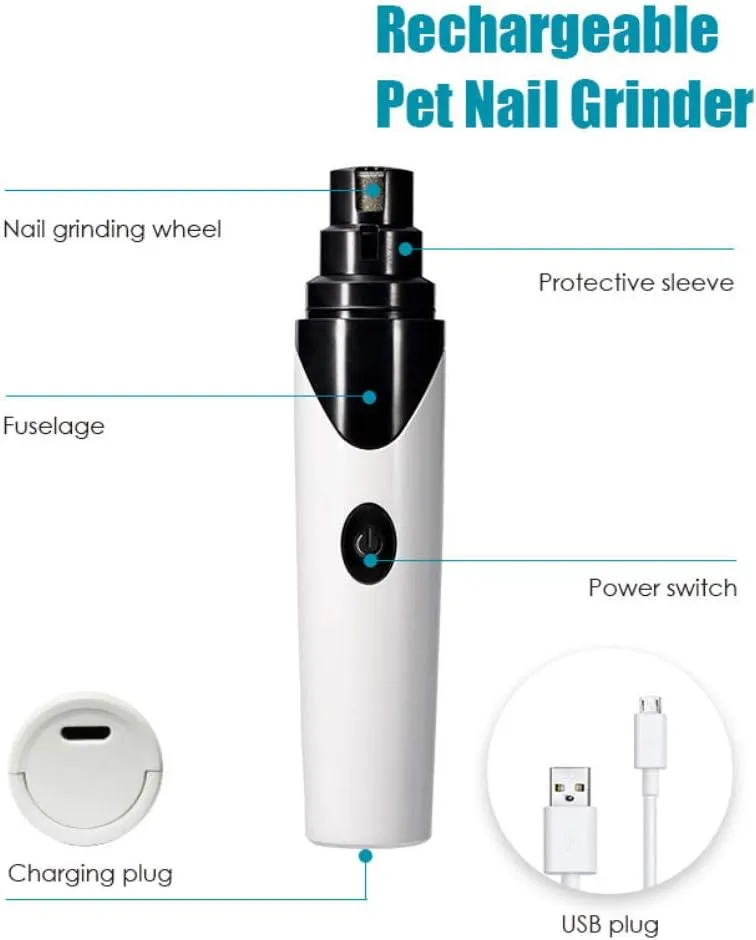 Pet Nail Grinder Usb Rechargeable Dog Nail Grinder Pet Clippers Trimmers Paw Nail Files For Cat And Dog Grooming Tools 1Set 1 Grinding Stone