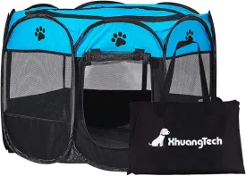Pet Portable Foldable Playpen, Dog/Cat/Puppy Exercise Pen Kennel, Removable Mesh Shade Cover (Blue and Black)