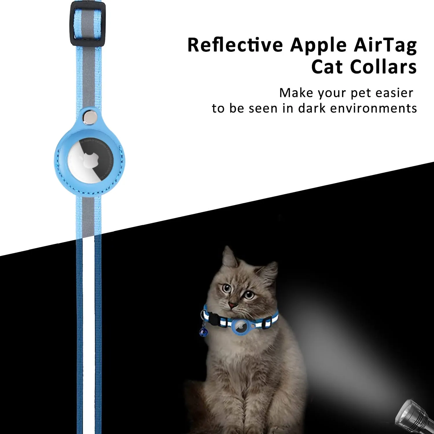 Pet Reflective Collar Adjustable Leash with Small Bell Cat Button Pattern Safety Nylon Pet Dog Collar for Airtag Tracker(excluding locator)