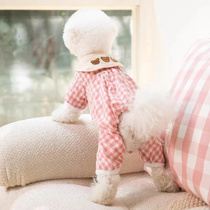 Plaid Lapel Pet Jumpsuit