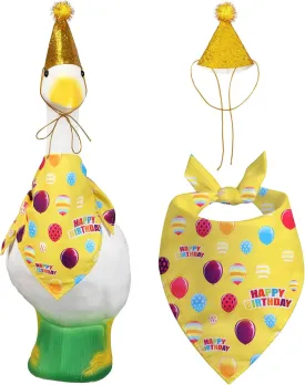 Porch Goose Outfits, Cement Goose Costumes Birthday Cake Hat and Birthday Bandana Lawn Geese Statues Clothes for 23" 17" Garden Cement Goose Decorations