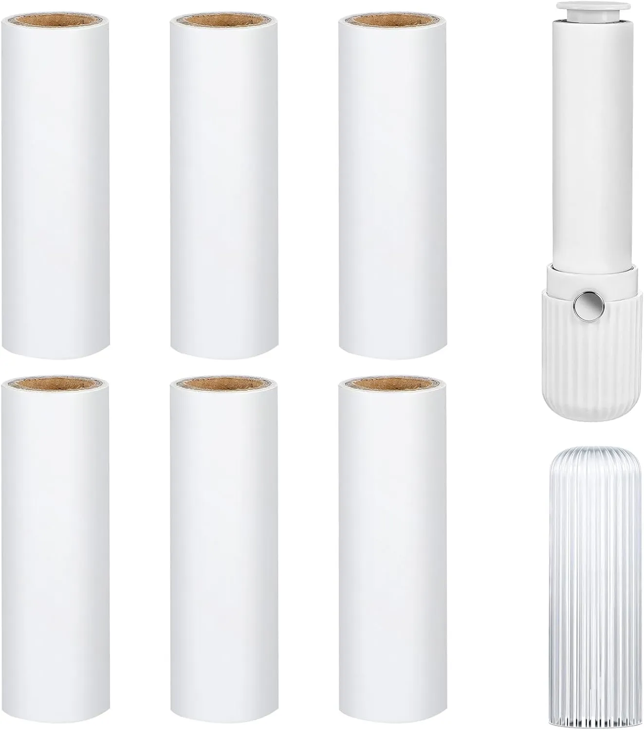 Portable Lint Roller, Reusable Lint Roller for Clothes Convenient Travel Lints Rollers with Protective Cover 1 Handle and 6 Rollers Refills(White)