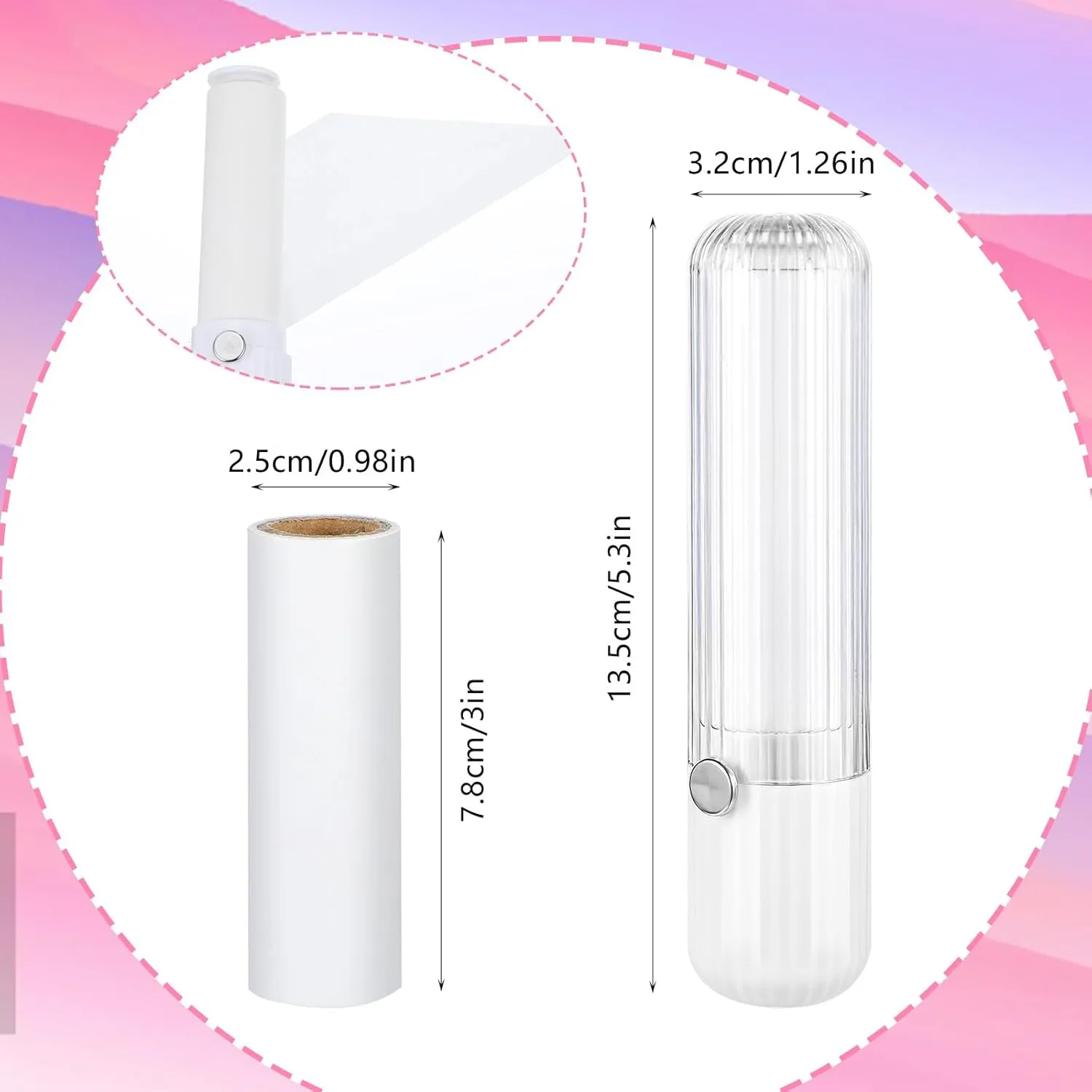 Portable Lint Roller, Reusable Lint Roller for Clothes Convenient Travel Lints Rollers with Protective Cover 1 Handle and 6 Rollers Refills(White)
