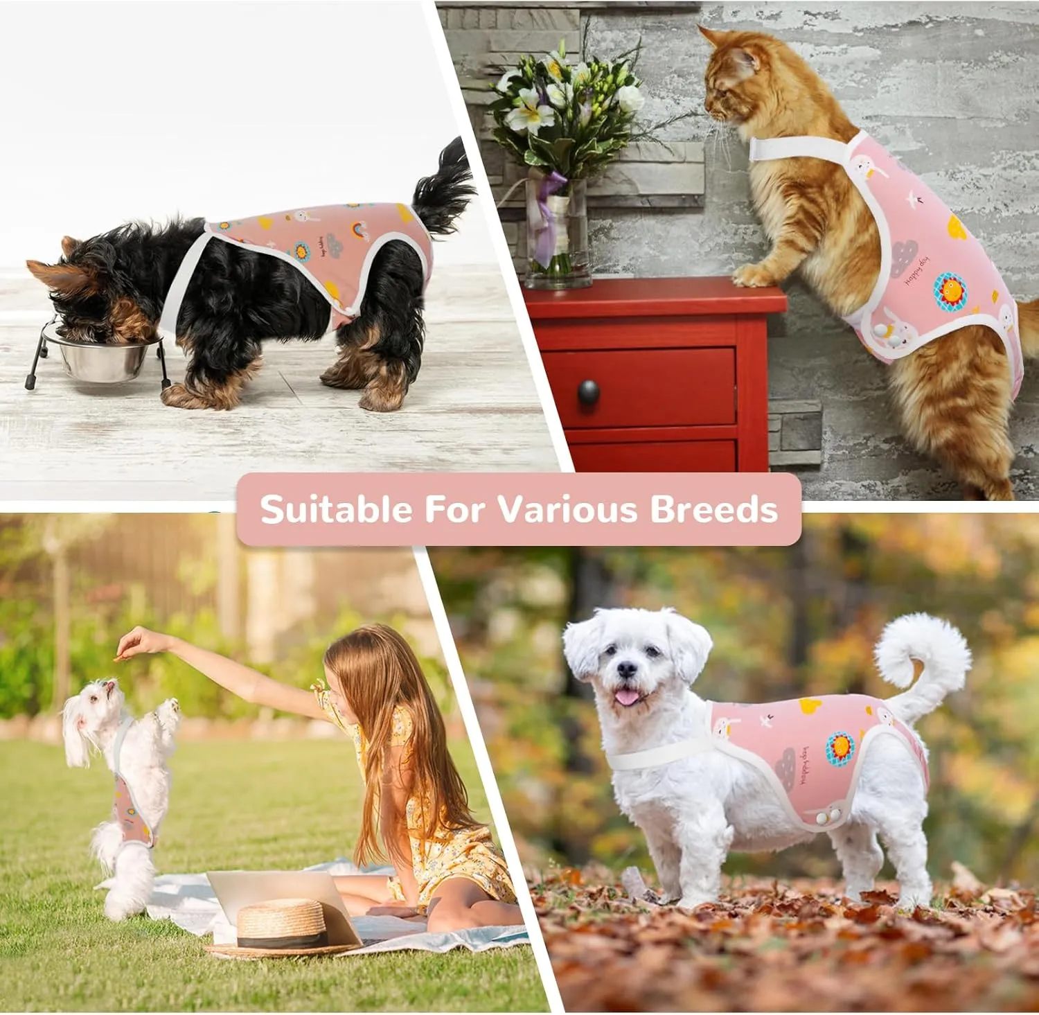 QBLEEV Dog Diapers Female Washable Sanitary Pantie with Adjustable Suspender, Reusable Doggie Period Panties, Pet Underwear Diaper Jumpsuits for Male Dogs in Heat, Puppy Diapers for French Bulldog M