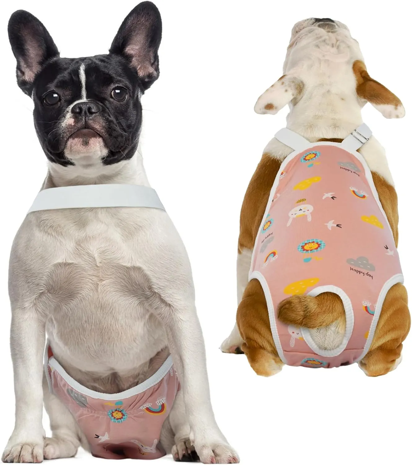 QBLEEV Dog Diapers Female Washable Sanitary Pantie with Adjustable Suspender, Reusable Doggie Period Panties, Pet Underwear Diaper Jumpsuits for Male Dogs in Heat, Puppy Diapers for French Bulldog M