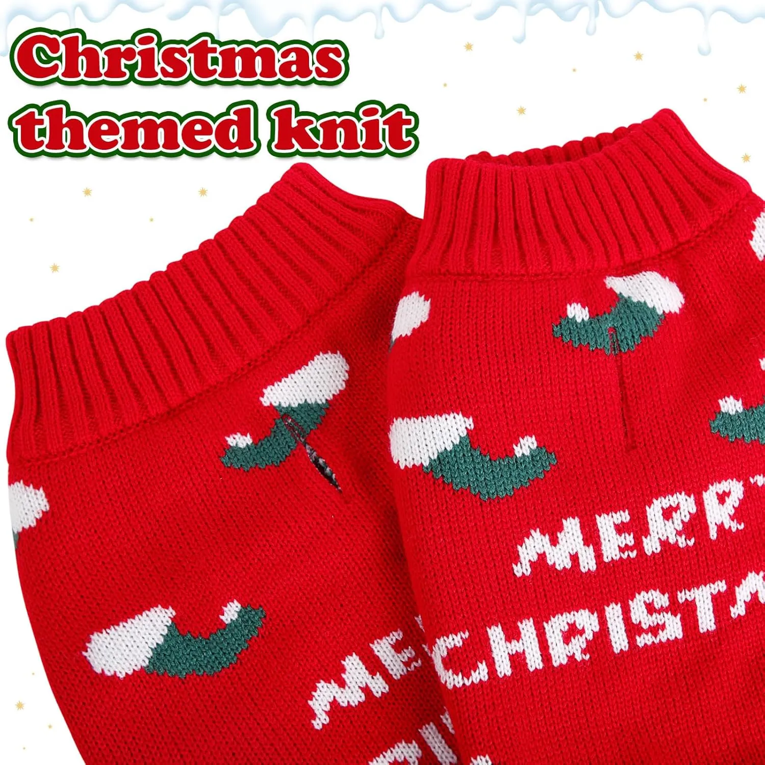 Queenmore Dog Christmas Sweater, Christmas Dog Costume for Small Dogs Girl, Christmas Cat Sweater, Holiday Theme Fall Knit Dog Sweater Orange,L