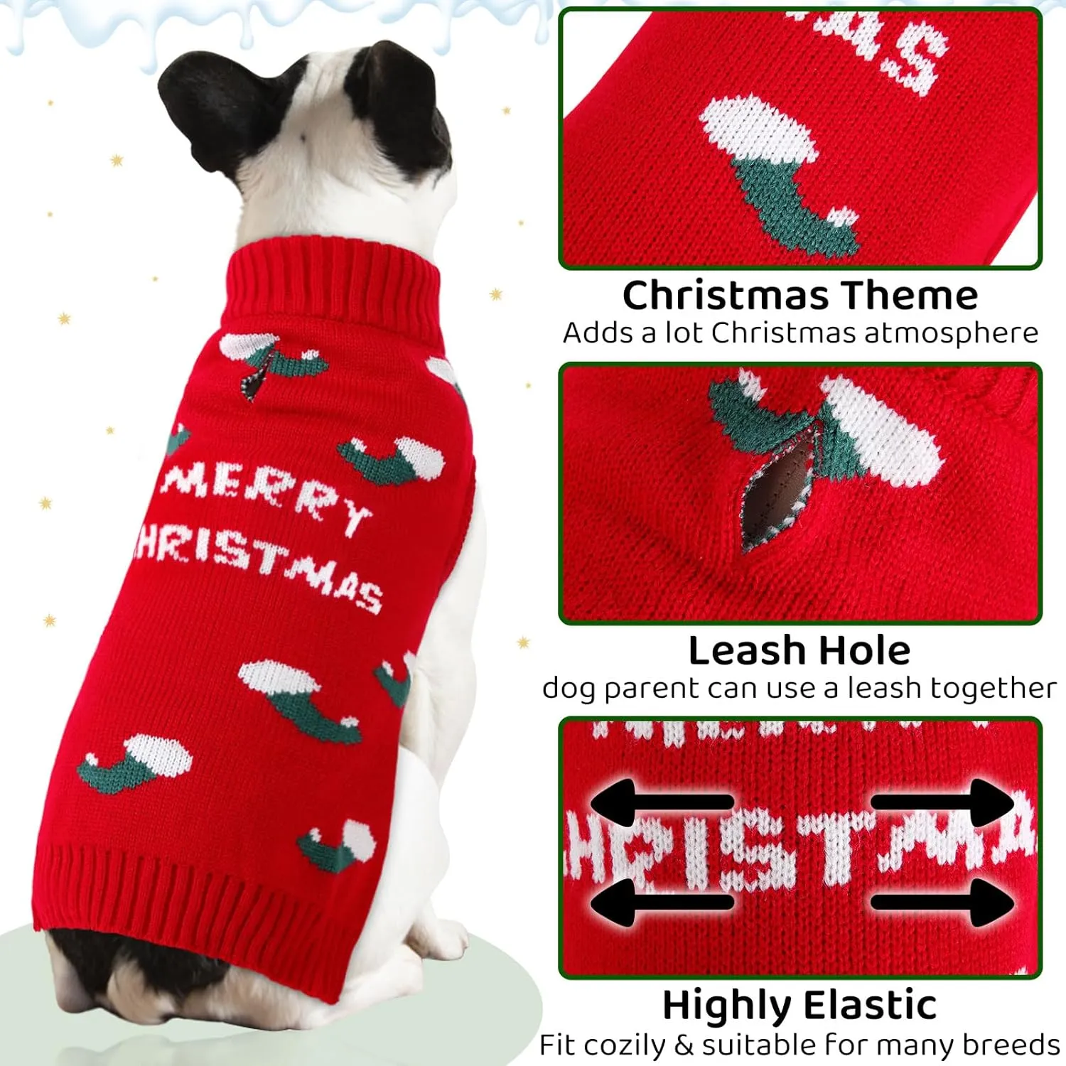 Queenmore Dog Christmas Sweater, Christmas Dog Costume for Small Dogs Girl, Christmas Cat Sweater, Holiday Theme Fall Knit Dog Sweater Orange,L