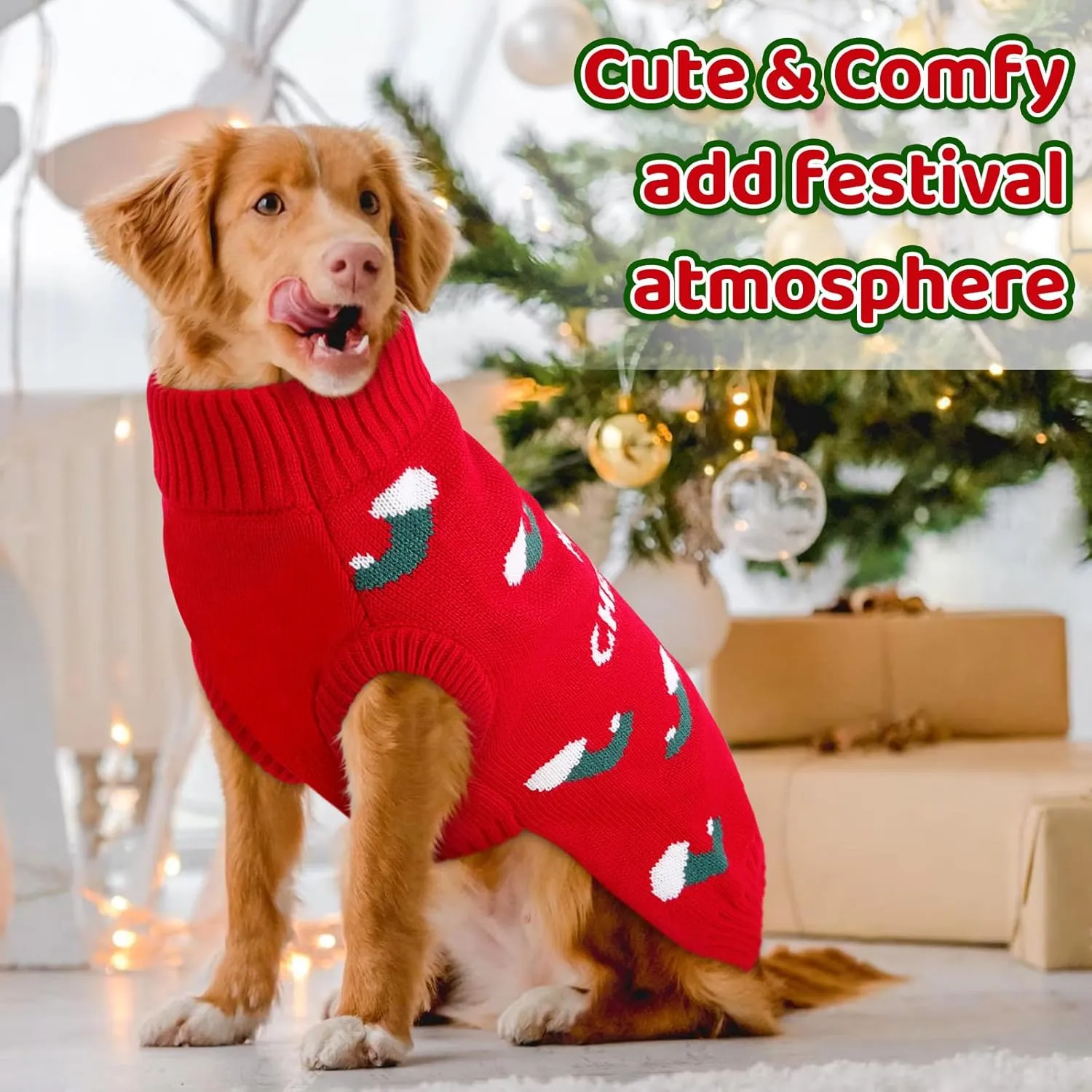 Queenmore Dog Christmas Sweater, Christmas Dog Costume for Small Dogs Girl, Christmas Cat Sweater, Holiday Theme Fall Knit Dog Sweater Orange,L