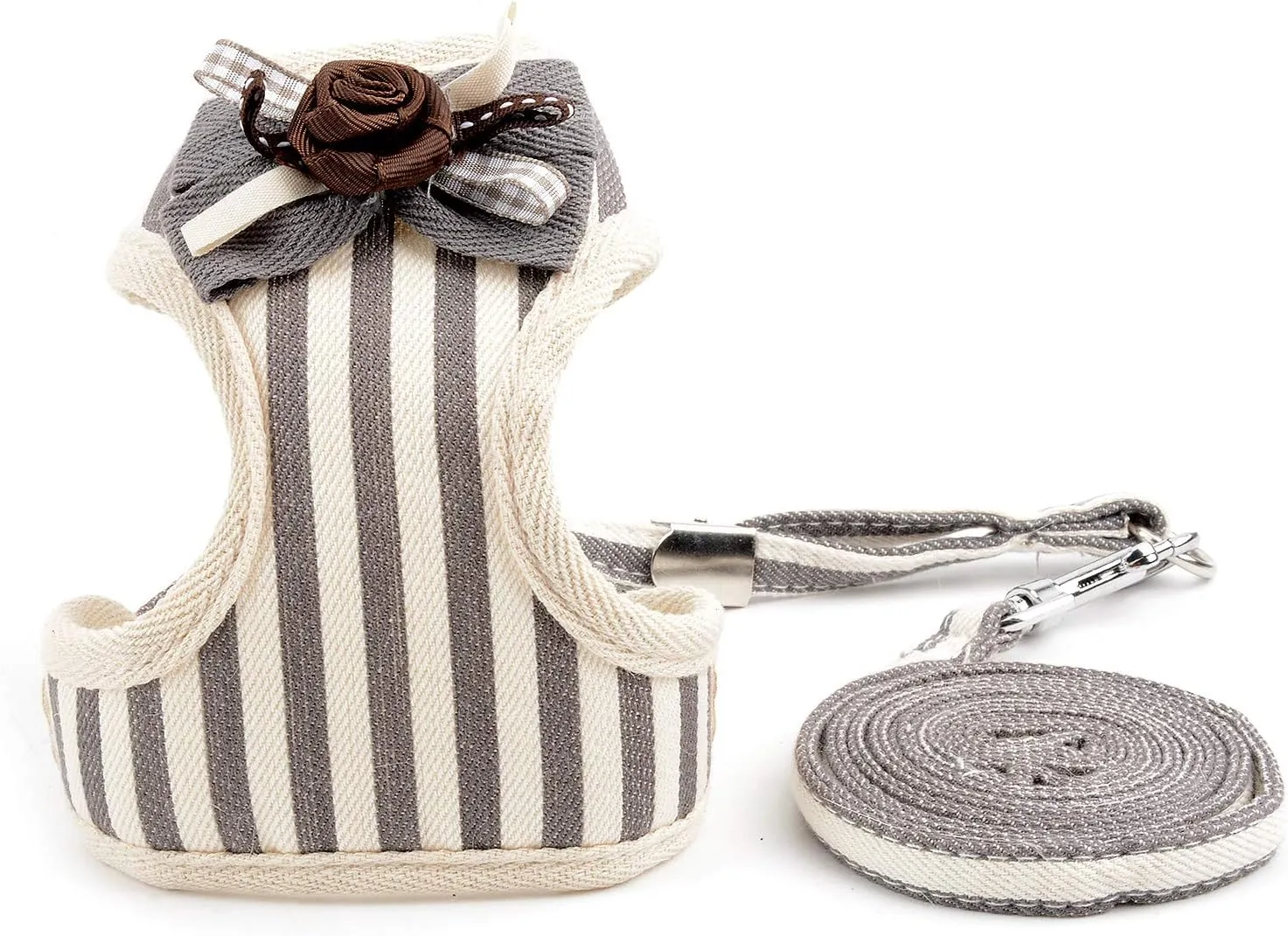 Ranphy Cat Harness and Leash for Walking Small Dog Harness No Pull Strip Pet Walking Vest No Choke Adjustable Soft Mesh Kitten Harness Escape Proof Gray Size M