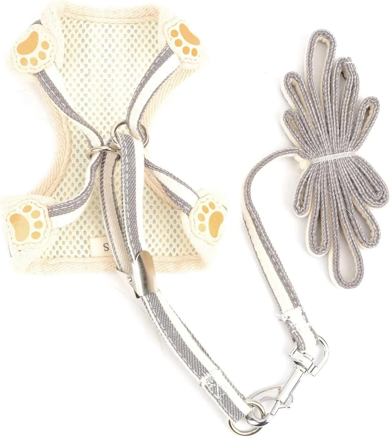 Ranphy Cat Harness and Leash for Walking Small Dog Harness No Pull Strip Pet Walking Vest No Choke Adjustable Soft Mesh Kitten Harness Escape Proof Gray Size M