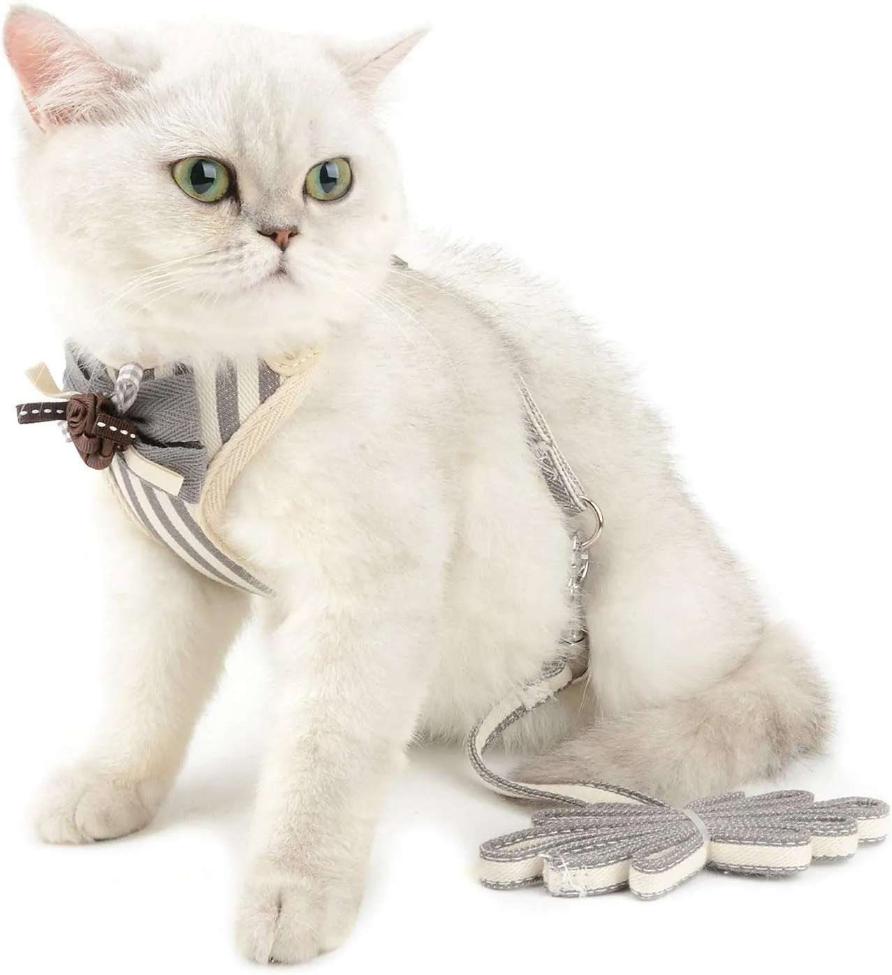 Ranphy Cat Harness and Leash for Walking Small Dog Harness No Pull Strip Pet Walking Vest No Choke Adjustable Soft Mesh Kitten Harness Escape Proof Gray Size M