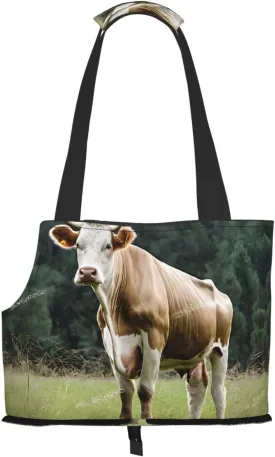 Real Swiss Cow Brown Printed Foldable Pet Bag - Portable Puppy Cat Travel Handbag Tote,Pet Carrier Backpacks., Black
