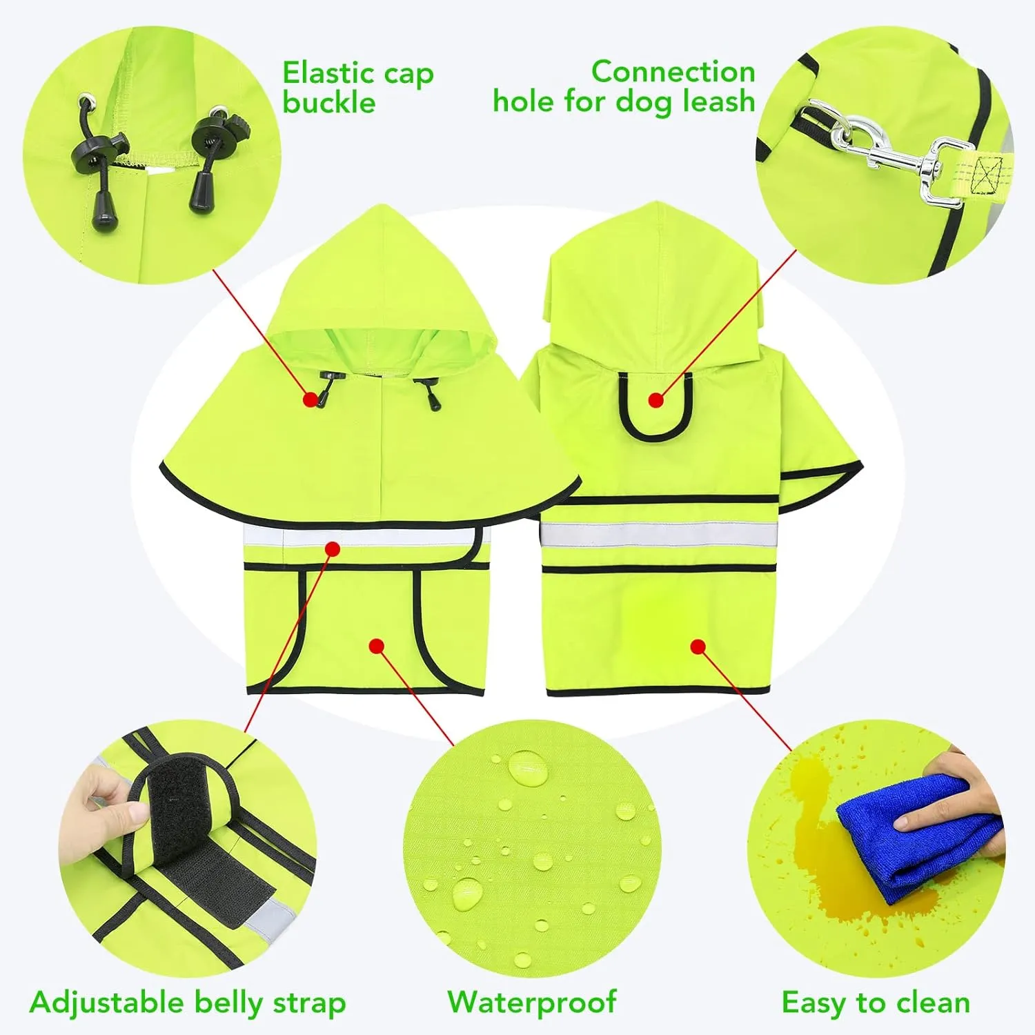 Reflective Dog Raincoats - Waterproof Lightweight Dog Raincoat Rain Poncho, Adjustable Dog Raincoats Jacket for Night Dog Walking (Large, Green)