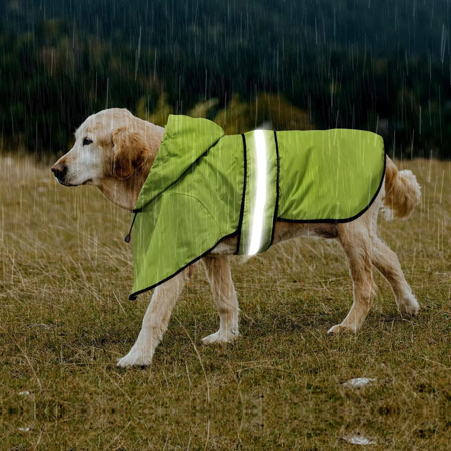 Reflective Dog Raincoats - Waterproof Lightweight Dog Raincoat Rain Poncho, Adjustable Dog Raincoats Jacket for Night Dog Walking (Large, Green)