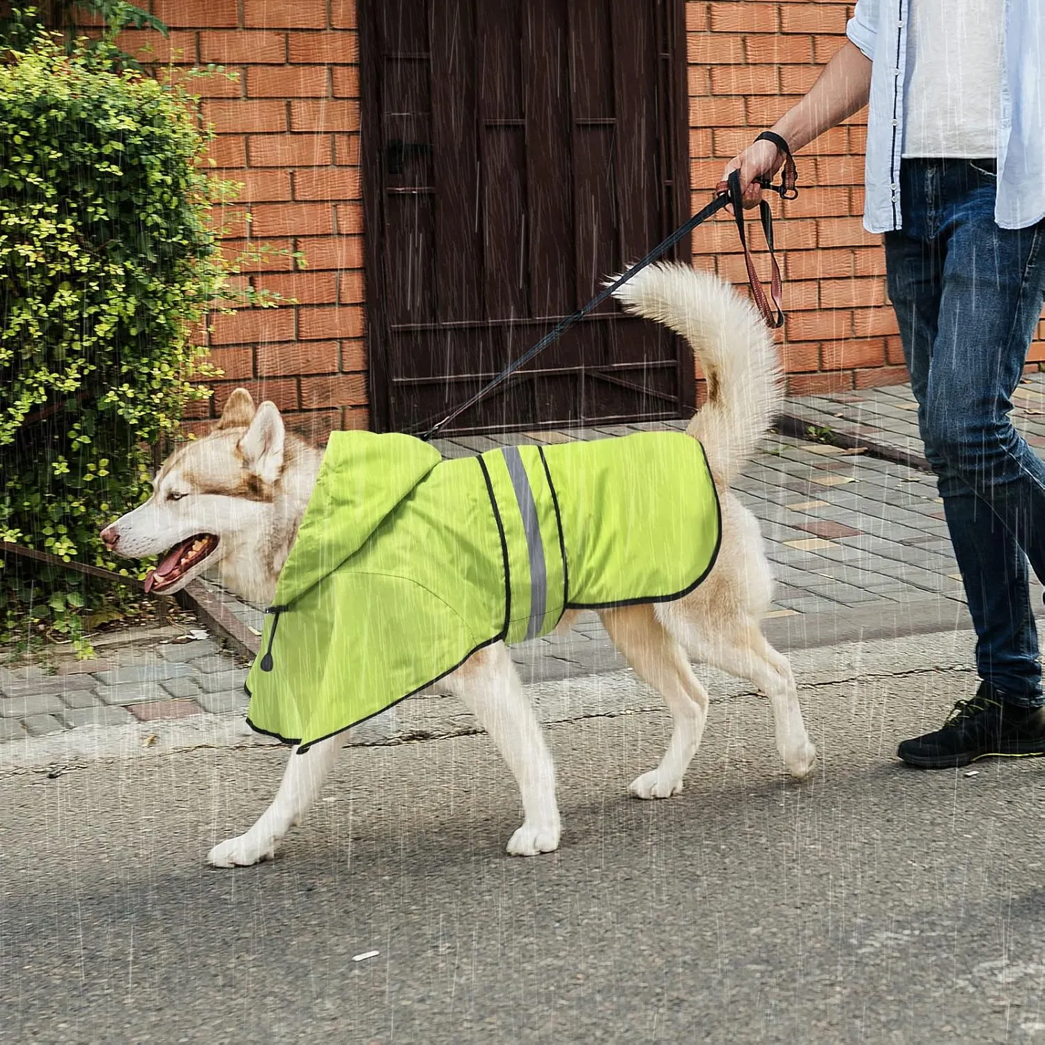 Reflective Dog Raincoats - Waterproof Lightweight Dog Raincoat Rain Poncho, Adjustable Dog Raincoats Jacket for Night Dog Walking (Large, Green)