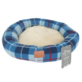 Round Pet Bed Dog Cat Cushion Tartan Fleece Check Pattern 48cm