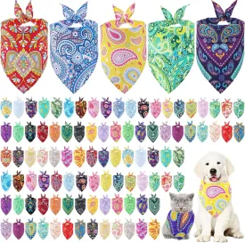 Sanwuta 100 Pcs Paisley Dog Bandana Bulk Pet Triangle Scarf Bibs Summer Bandanas for Dogs Washable Puppy Kerchief Adjustable Grooming Supplies for Small Medium Large Seasonal Cat Costume Accessories