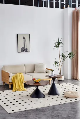 Set of 2 Round Coffee Tables with Walnut Wooden-Look Top and Black Steel Base, Stylish Cat Bed Integration