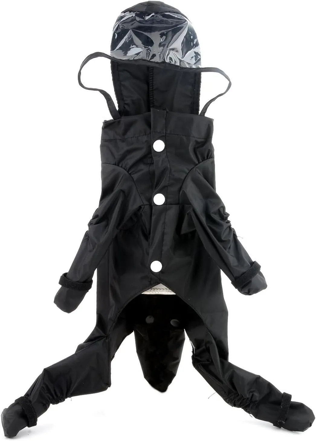 SMALLLEE_LUCKY_STORE Cute Raincoat for Small Dogs with Hood and Boots Detachable Tail Puppy Botton Down Rain Jacket Full Boby 4 Leg Jumpsuit Waterproof Lightweight Clothes,Black,M
