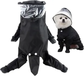 SMALLLEE_LUCKY_STORE Cute Raincoat for Small Dogs with Hood and Boots Detachable Tail Puppy Botton Down Rain Jacket Full Boby 4 Leg Jumpsuit Waterproof Lightweight Clothes,Black,M