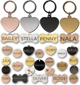 Stainless Steel Dog Tags Personalized, Pet Tag Personalized, Cat Tag Personalized, Pet ID Tags, Engraved on Both Sides, Bone, Heart and Round-Shaped (Heart, Standard)