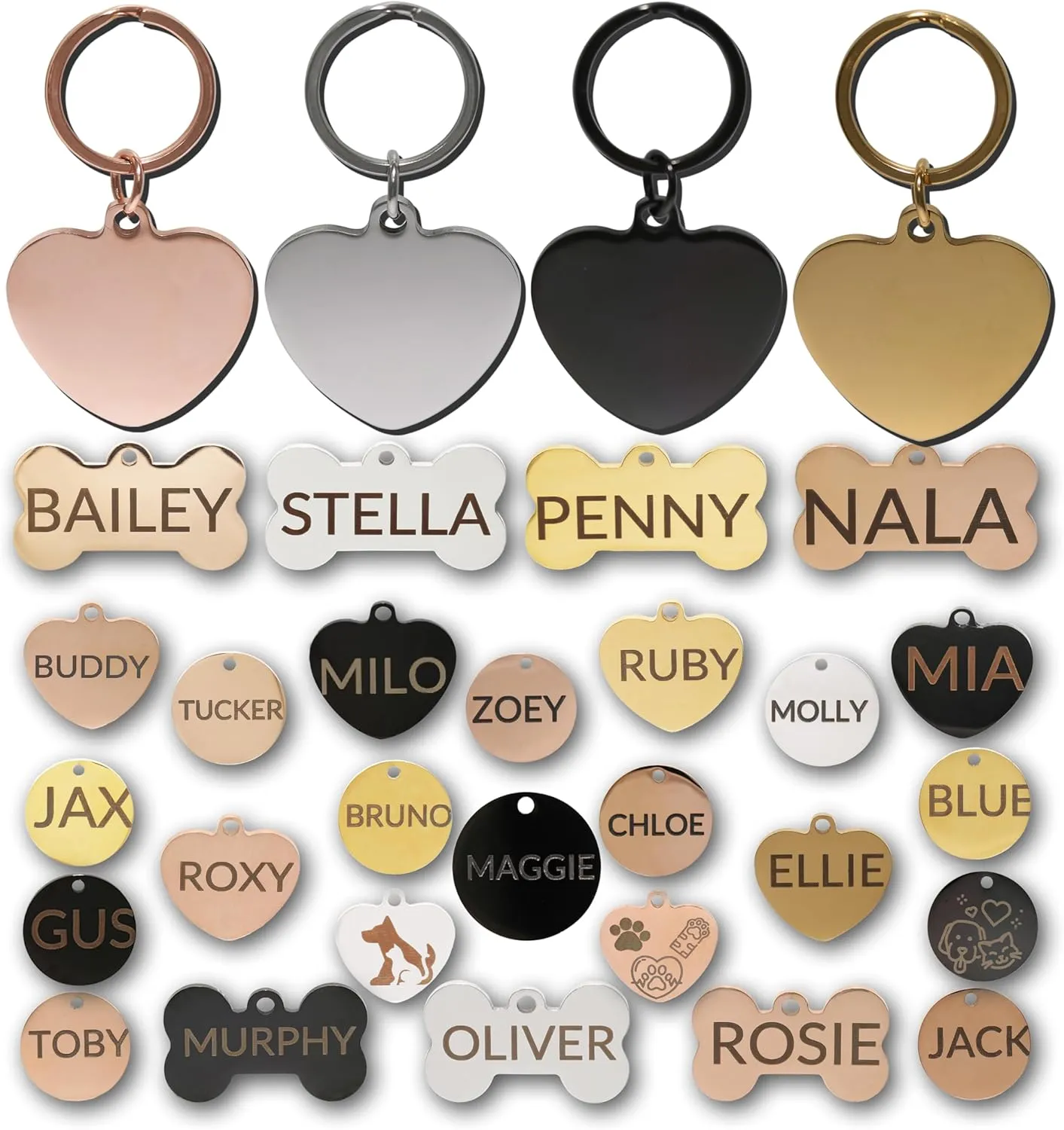 Stainless Steel Dog Tags Personalized, Pet Tag Personalized, Cat Tag Personalized, Pet ID Tags, Engraved on Both Sides, Bone, Heart and Round-Shaped (Heart, Standard)