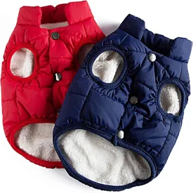 Syhood 2 Pieces Dog Jacket 2 Layers Fleece Lined Dog Jacket Warm Soft Windproof Small Pet Coat for Winter Cold Weather(X-Large,Navy, Red)