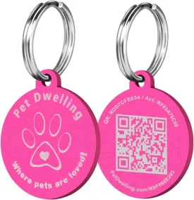 Ultra Lightweight Pet ID Tag for Small Dogs & Cats  Online Pet Profile, Instant Profile Access, & Scan Location Alerts (Round Pink)