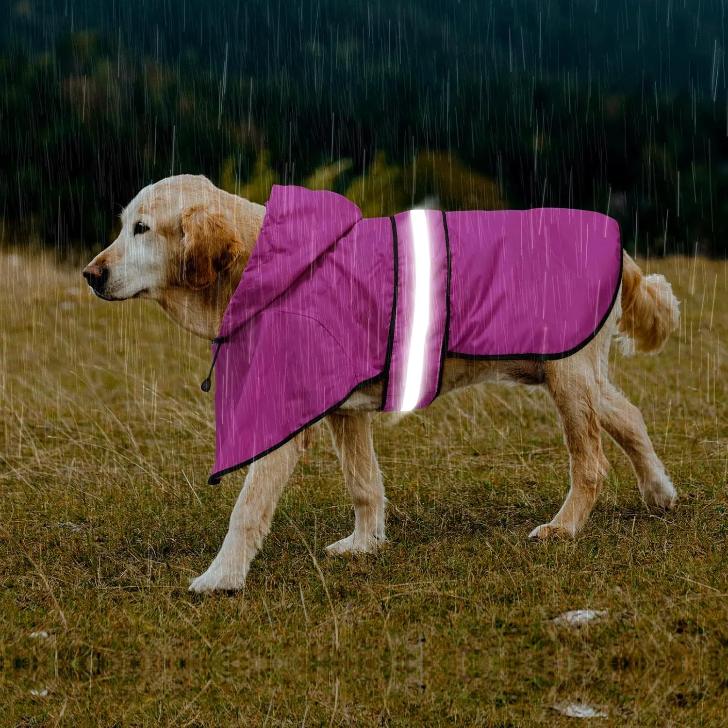 Waterproof Dog Raincoats - Hooded Raincoats for Dogs, Adjustable Reflective Dog Rain Coat, Windproof Dog Rain Jacket Pet Rain Slicker Poncho for Small, Medium, Large Dogs (Large, Pink)