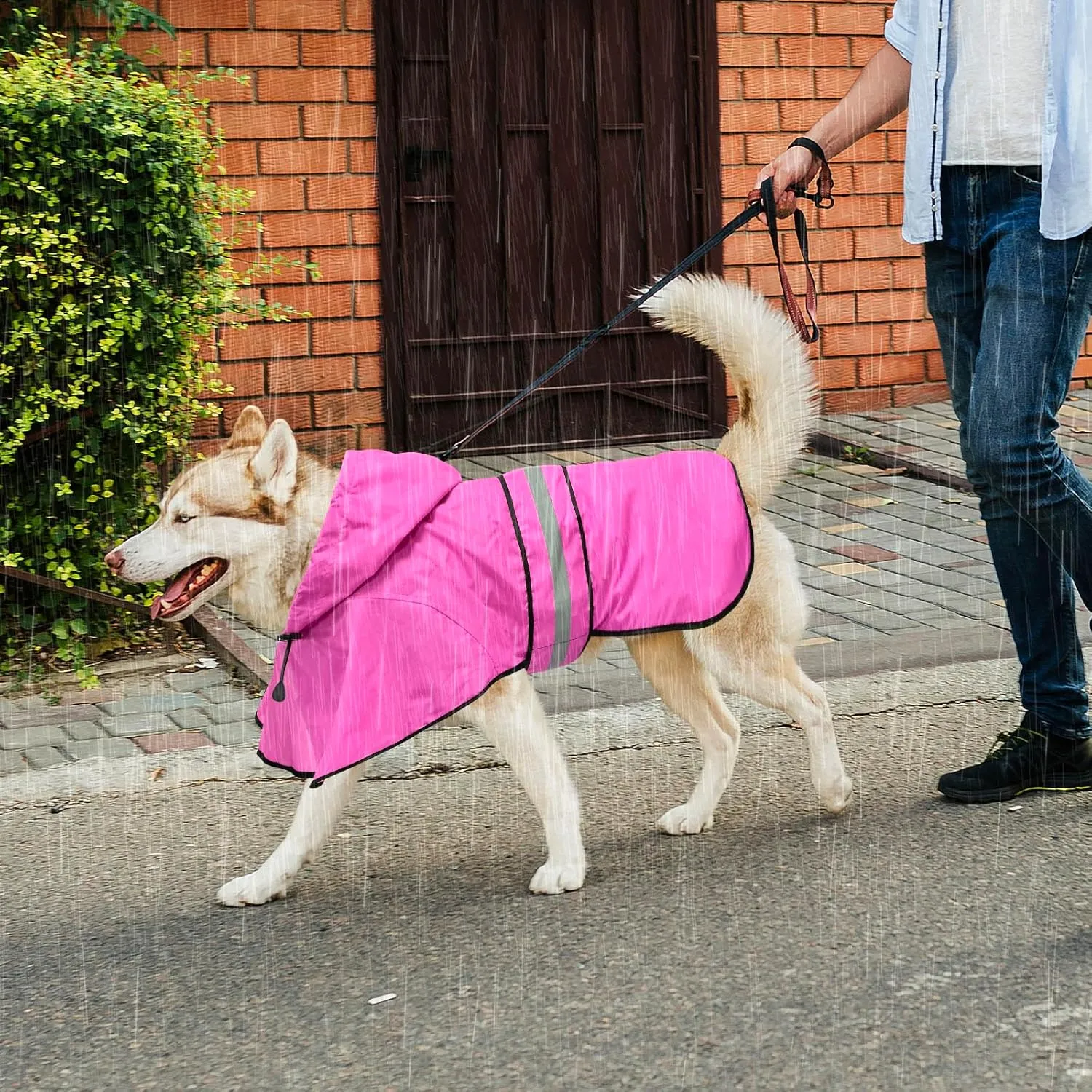 Waterproof Dog Raincoats - Hooded Raincoats for Dogs, Adjustable Reflective Dog Rain Coat, Windproof Dog Rain Jacket Pet Rain Slicker Poncho for Small, Medium, Large Dogs (Large, Pink)