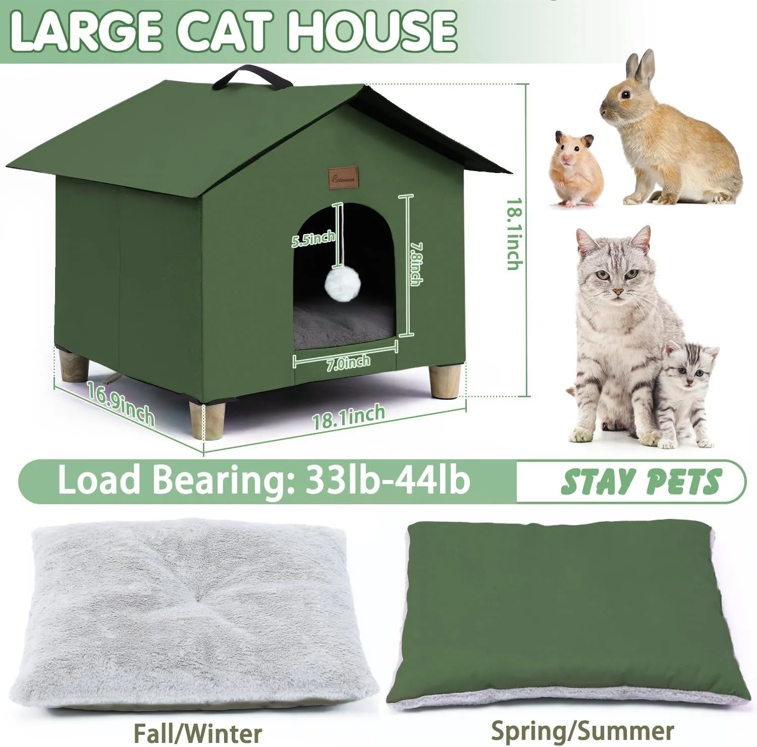 Weatherproof Feral Cat Shelter with Removable Soft Mat