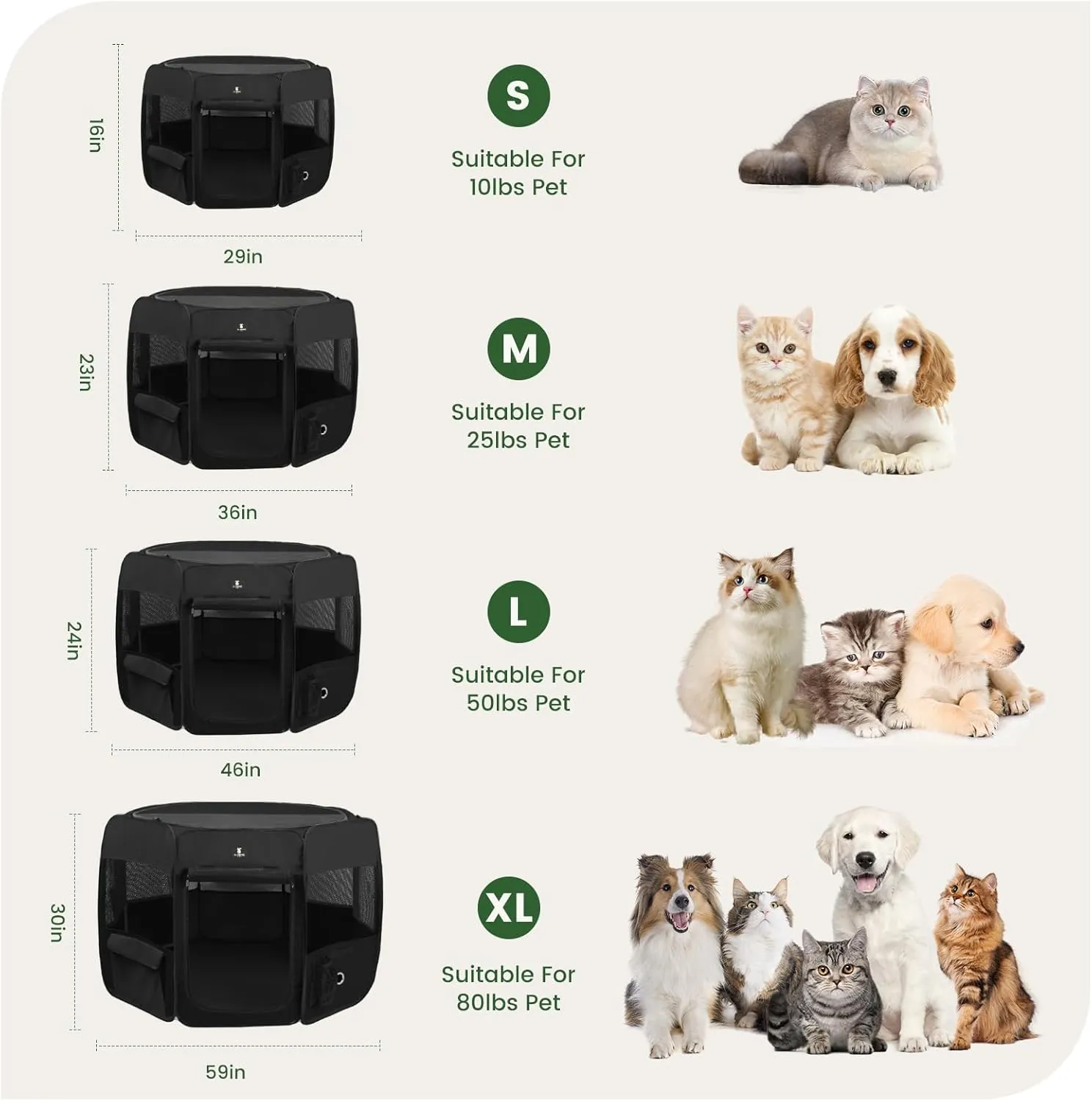 X-ZONE PET Dog Playpen Portable Pet Play Pens for Puppies, Cat, Rabbit, Chicks, Foldable Exercise Play Tent Kennel Crate, Indoor/Outdoor Travel Camping Black Small