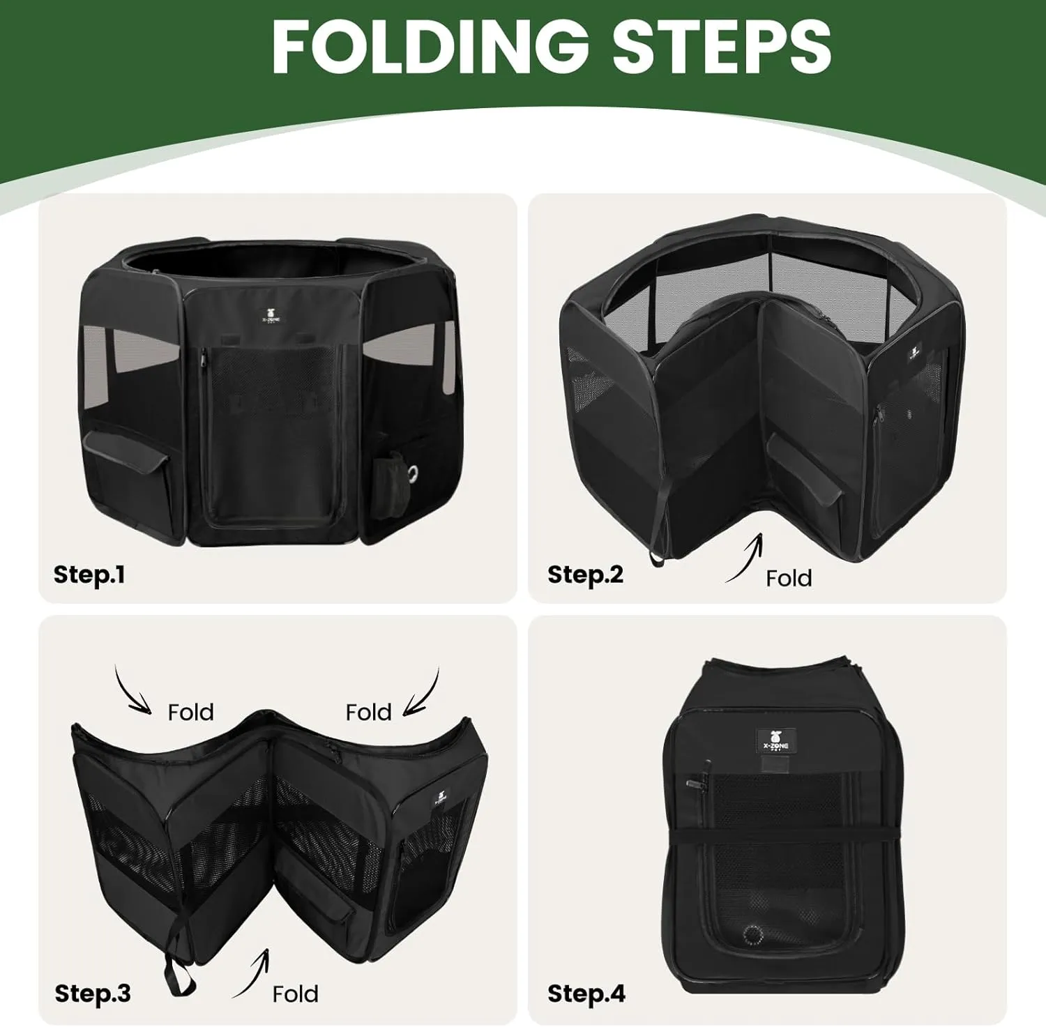 X-ZONE PET Dog Playpen Portable Pet Play Pens for Puppies, Cat, Rabbit, Chicks, Foldable Exercise Play Tent Kennel Crate, Indoor/Outdoor Travel Camping Black Small