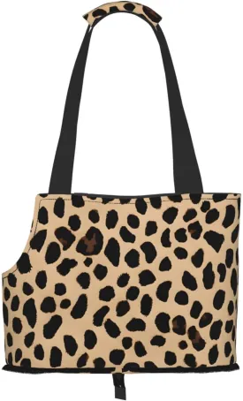 Yellow Leopard Print Printed Foldable Pet Bag - Portable Puppy Cat Travel Handbag Tote,Pet Carrier Backpacks., Black