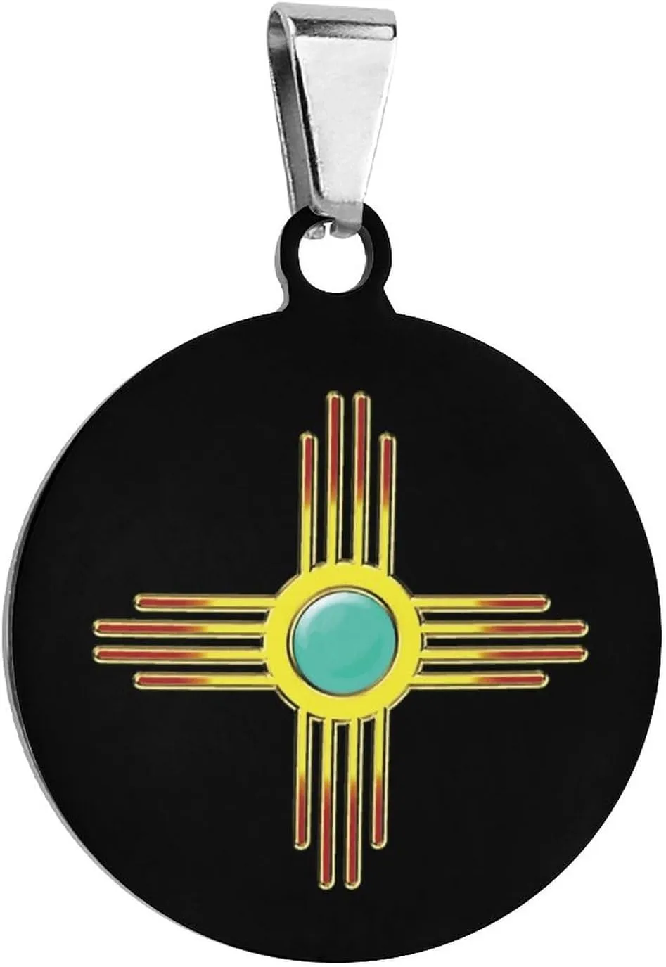 Zia Sun Pueblo-New Mexico Logo Pet ID Tags Personalized Stainless Steel Dog and Cat Tags Cute Collar Tag Circular