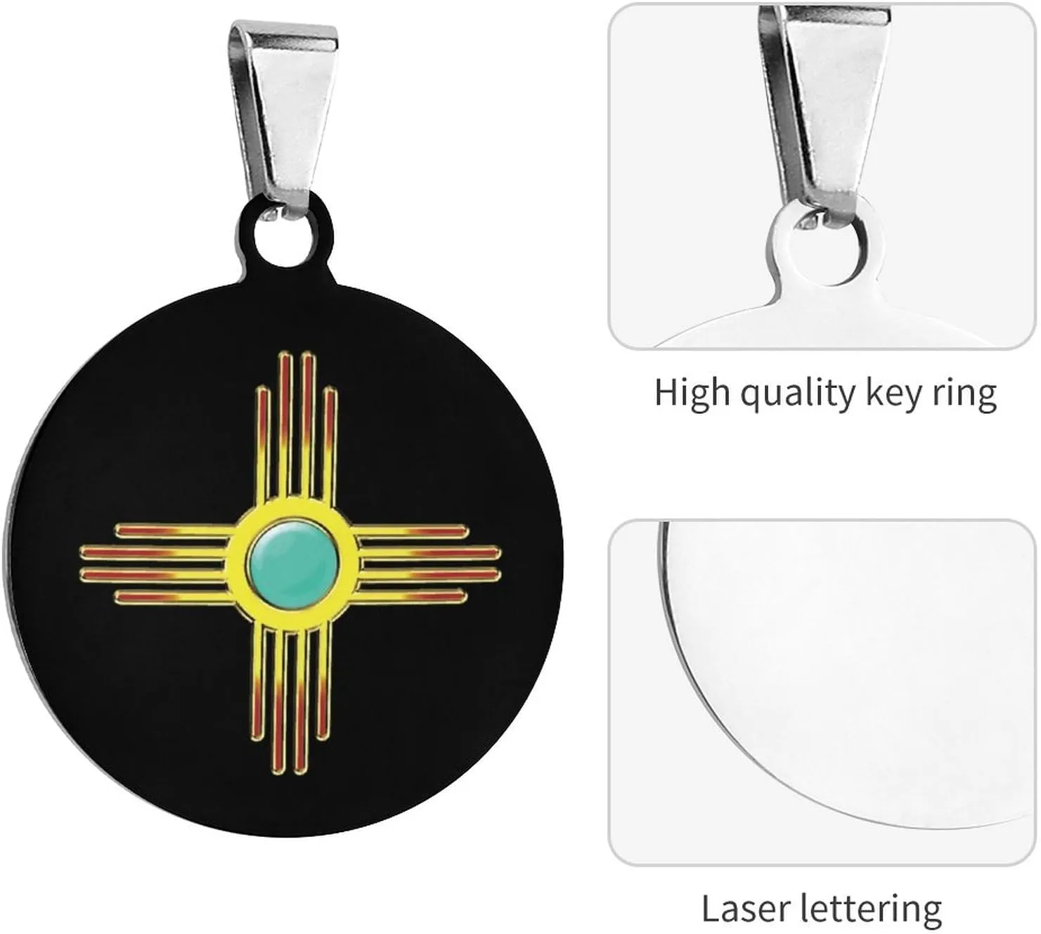 Zia Sun Pueblo-New Mexico Logo Pet ID Tags Personalized Stainless Steel Dog and Cat Tags Cute Collar Tag Circular