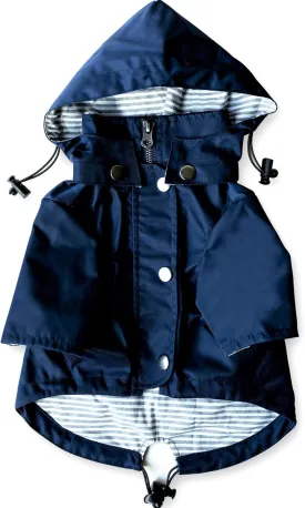Zip Up Dog Raincoats with Reflective Buttons, Pockets, Rain/Water Resistant, Adjustable Drawstring, & Removable Hood - XXS to XXL - Stylish Premium Dog Raincoats (Navy, X-Small)