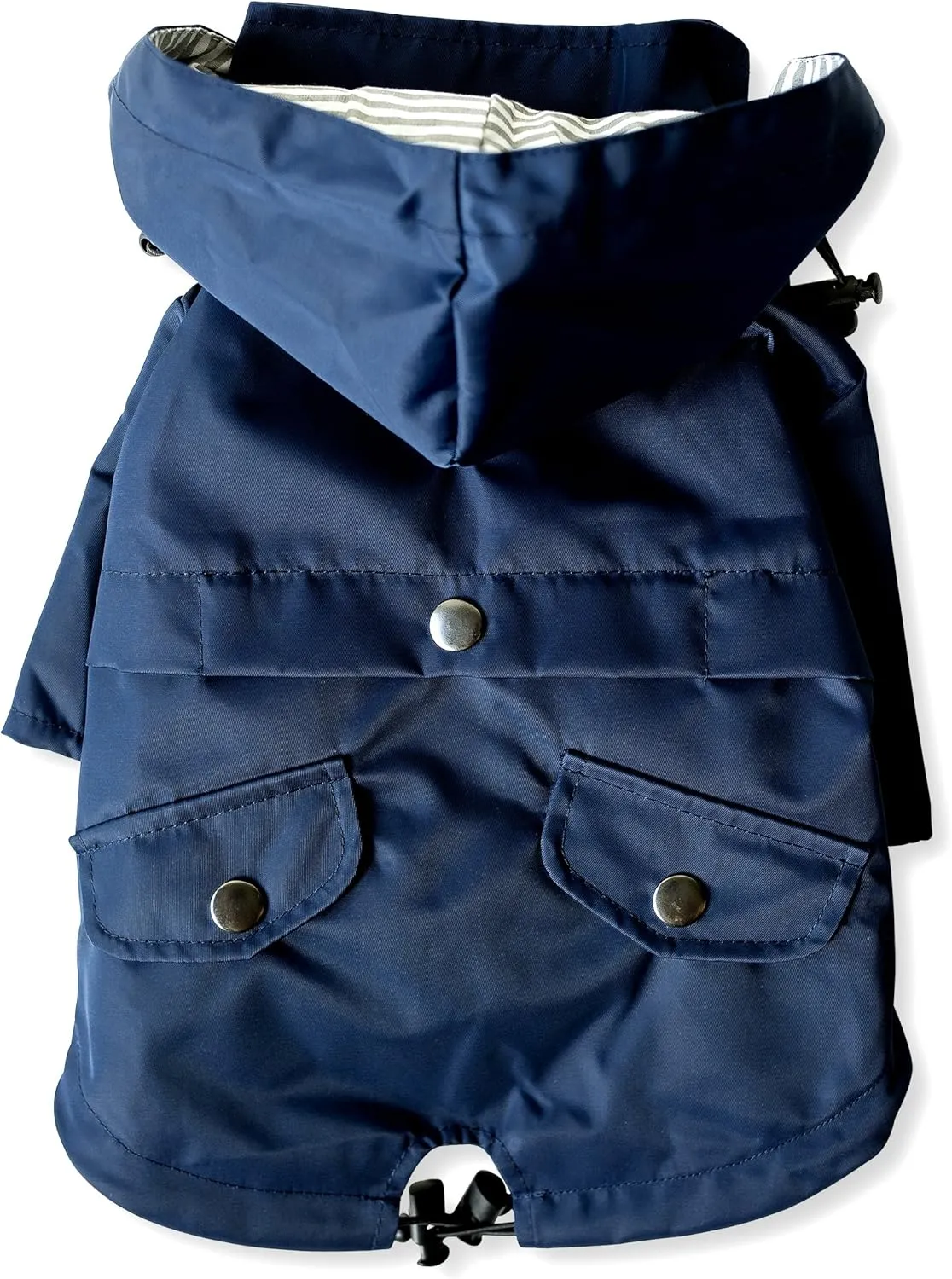 Zip Up Dog Raincoats with Reflective Buttons, Pockets, Rain/Water Resistant, Adjustable Drawstring, & Removable Hood - XXS to XXL - Stylish Premium Dog Raincoats (Navy, X-Small)