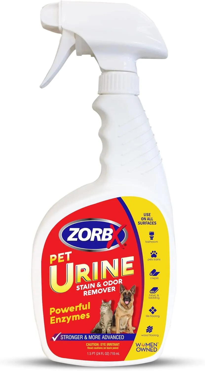 ZORBX Pet Urine Stain and Odor Remover Spray 24 FL Oz - Dog, Cat Urine Enzyme Odor Destroyer - Perfect Solution for Unpleasant Urine Odor and Stain Remover - Hardwood Floors & Carpet Cleaner