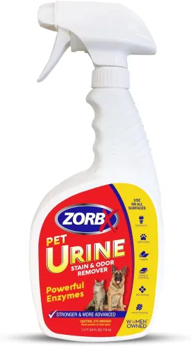 ZORBX Pet Urine Stain and Odor Remover Spray 24 FL Oz - Dog, Cat Urine Enzyme Odor Destroyer - Perfect Solution for Unpleasant Urine Odor and Stain Remover - Hardwood Floors & Carpet Cleaner
